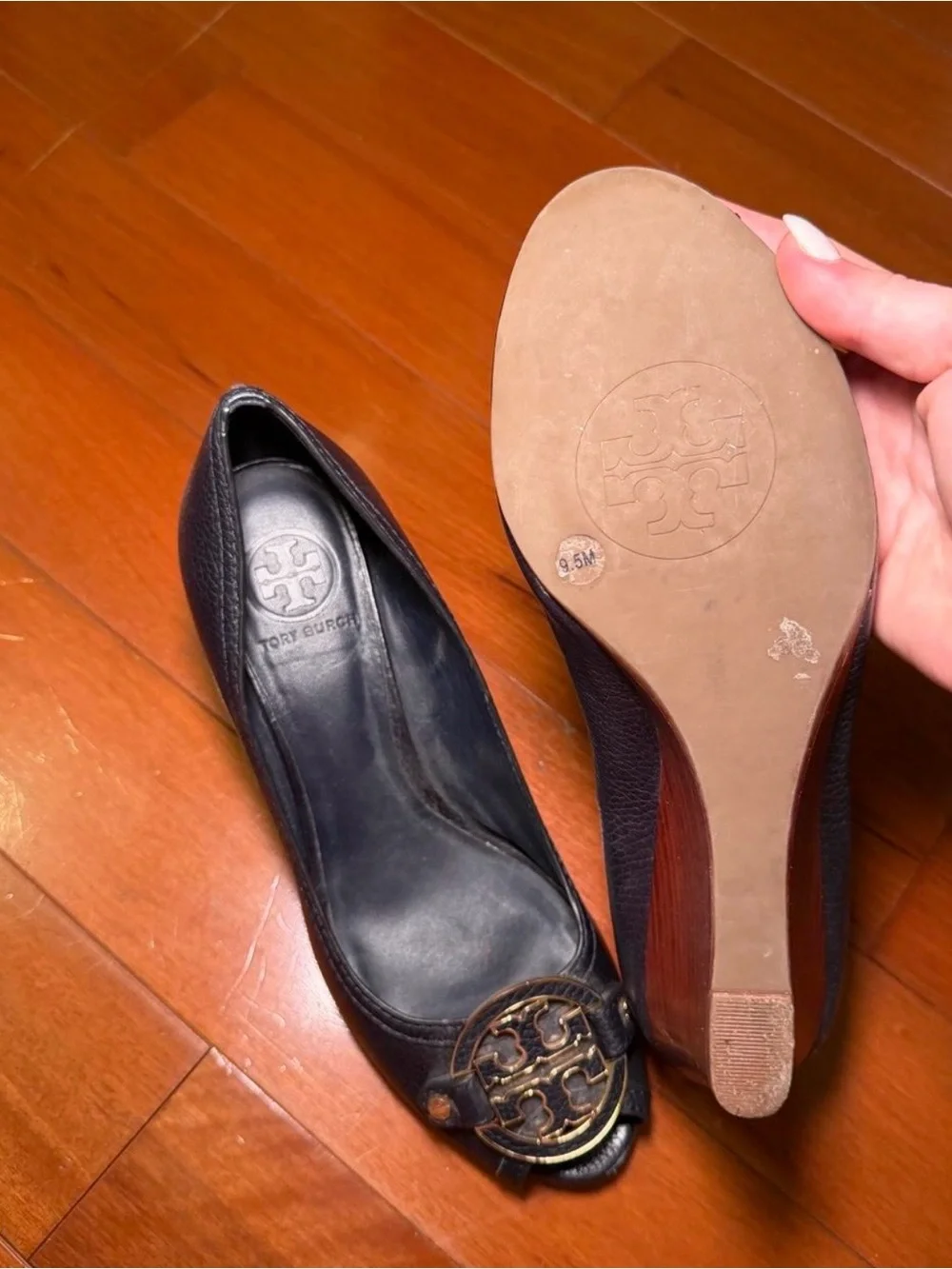 Tory Burch Navy Blue Leather Wedge Pumps